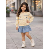 Pastel Yellow Floral Knitted Winter Cardigan Sweater for Kids