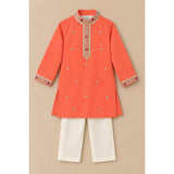 Coral embroidered placket kurta set