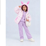 Pink Bunny Flower Quilted Hooded Winter Jacket for Kids