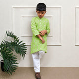 Boys Kurta Set- Green Bandhani