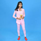 3 pcs Pink ThunderBolt Matching Top,Leggings & Jacket style Swimwear set for Pre teens & Teens