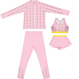 3 pcs Pink ThunderBolt Matching Top,Leggings & Jacket style Swimwear set for Pre teens & Teens