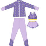 3 pcs Purple ThunderBolt Matching Top,leggings & Jacket style Swimwear set for Pre Teens & Teens