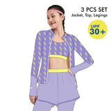 3 pcs Purple ThunderBolt Matching Top,leggings & Jacket style Swimwear set for Pre Teens & Teens