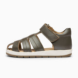 Single Strap Trio Kids Leather Sandals - Charcoal Grey
