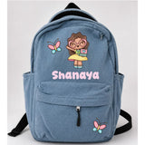 Denim Backpack - Cute girl with laptop