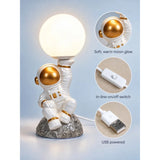Golden Astronaut Holding Moon, side Bed Table Lamp, Kids Room Decor