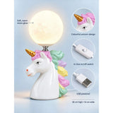 White ceramic Unicorn Moon, side Bed Table Lamp, Kids Room Decor