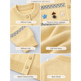 Pastel Yellow Floral Knitted Winter Cardigan Sweater for Kids