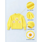 Yellow Daisy Knitted Peplum Winter Cardigan Sweater for Girls