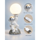 Silver Astronaut Holding Moon, side Bed Table Lamp, Kids Room Decor