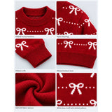 Red White Bow Dotted Knitted Winter Cardigan, Christmas Sweater for Kids