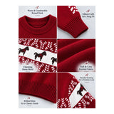 Red Horse Pattern Knitted Winter Cardigan, Christmas Sweater for Kids