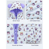 Cream & Purple Happy Girl Quilted Hooded Winter Jacket for Kids