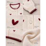 Cream & Maroon Mini Hearts Knitted Winter Cardigan, Christmas Sweater for Kids