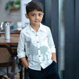 Lined Horse Embroidered Shirt - White