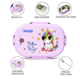 Youp Stainless Steel Purple Color Unicorn Theme Kids Lunch Box Break Time - 700 ml