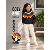 Brown Multi Color Pompom Winter Cardigan Sweater for Kids