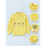 Yellow Bow & Pom-Pom Knitted Winter Cardigan Sweater for Girls