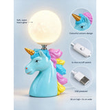 Blue ceramic Unicorn Moon, side Bed Table Lamp, Kids Room Decor