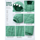 Mint Green Dino-Themed Quilted Hooded Winter Jacket for Kids