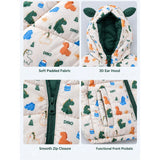 Cream & Green Baby Dino Quilted Hooded Winter Jacket for Kids