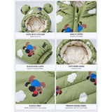 Sage Green Puppy & Cloud Quilted Hooded Winter Jacket for Kids