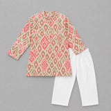 Boys Kurta Set- Pink Ikkat