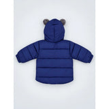 Navy Blue Bear-Ear Faux-Fur Hooded Quilted Winter Jacket for Kids