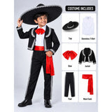 Black & Red Mexican Mariachi Boys, Kids Halloween Costume Fancy Dress Up