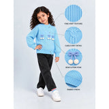 Blue Bow & Pom-Pom Knitted Winter Cardigan Sweater for Girls