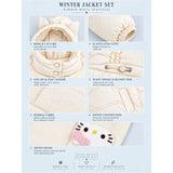 Ivory Cat Glitter Quilted Hooded Winter Jacket with Mittens for Kids