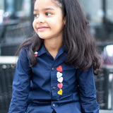 Haphazard Hearts Embroidered Organic Cotton Shirt - Navy