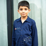 Video Game Embroidered Organic Cotton Shirt - Navy