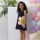 Navy Floral pom pom Dress