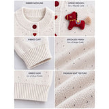 Cream Little Pony Horse Winter Cardigan, Christmas Sweater with Horse Brooch for Kids