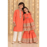 Coral embroidered placket kurta set