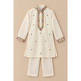 Ivory embroidered placket kurta set