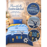 3 Pcs Football Theme Luxe Embroidered collection of Double Bed Comforter, 1 flat bedsheet, 1 pillow cover Kids Bedding Set for King Size Bed.