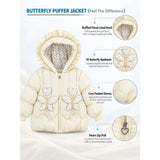 Pastel Yellow Butterfly Heart Quilted Hooded Winter Jacket for Kids