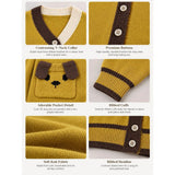 Olive Yellow V-Neck Puppy Pocket V Neck Winter Cardigan Sweater for Kids