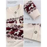 Cream, Maroon & Navy Pattern Knitted Winter Cardigan, Christmas Sweater for Kids