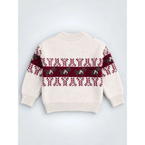 Cream Horse Pattern Knitted Winter Cardigan, Christmas Sweater for Kids