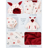 Cream & Brown Bunny Mushroom Quilted Hooded Winter Jacket for Kids