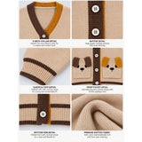 Beige V-Neck Puppy Pocket V Neck Winter Cardigan Sweater for Kids