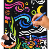 PepPlay Velvet Colouring Canvas Set of 2 | Van Gogh Sunflowers & Starry Night | DIY Velvet Art Kit with 10 Sketch Pens | Framable Canvas | Mindfulness & Stress Relief | Ages 8+