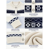 Cream & Navy Blue Nordic Pattern Winter Cardigan Sweater for Kids