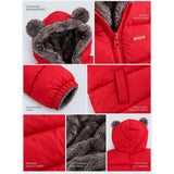 Red Bear-Ear Faux-Fur Hooded Quilted Winter Jacket for Kids