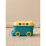 Teal Cartoon Toy Bus-Shaped Kids Mini Toys/Cars Storage Box