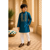 Teal Embroidered kurta st Set